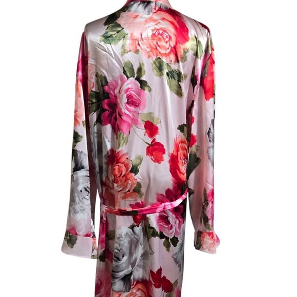 Joyspun Rose Floral Pink Satin Robe Or Kimono Plus Size - Picture 3 of 9